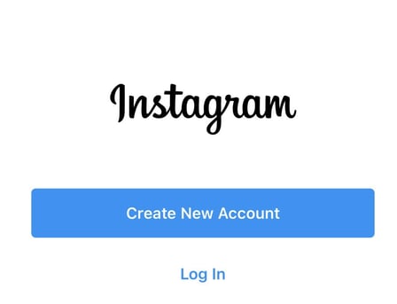 The "Create New Account" button on Instagram's mobile app